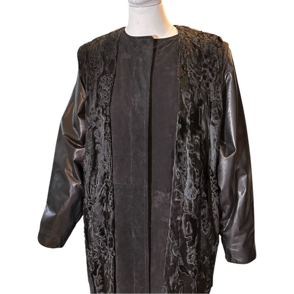VINTAGE 80s' LOUIS-GUY GIROUX SUEDE/LEATHER/ASTRAKHAN FUR VEST & COAT (SZ 12) - Picture 13 of 16